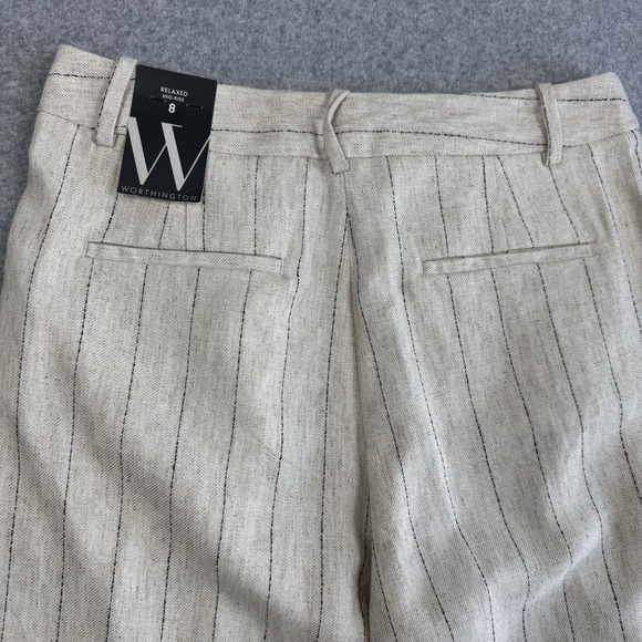 Worthington Relaxed Mid Rise Linen Blend Pants Natural Black Wide Leg Baggy NWT - Picture 9 of 9